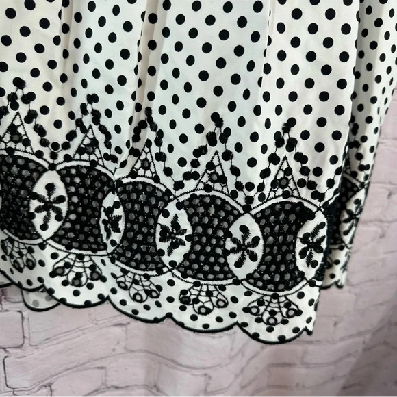 talbots petites midi pleated skirt black white polka dot scalloped hem sz 8P - Picture 6 of 8